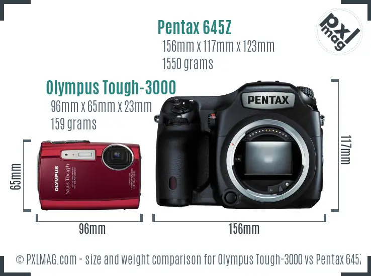 Olympus Tough-3000 vs Pentax 645Z size comparison