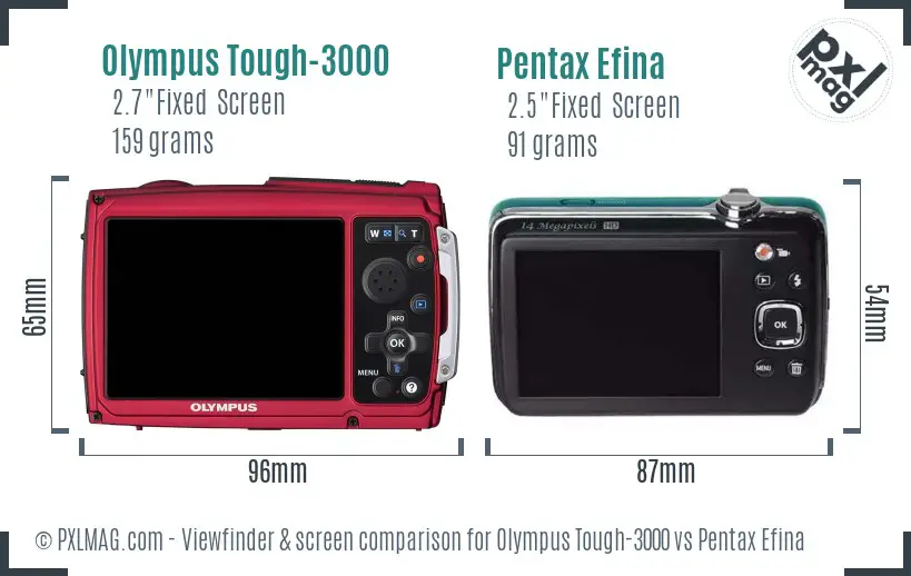 Olympus Tough-3000 vs Pentax Efina Screen and Viewfinder comparison