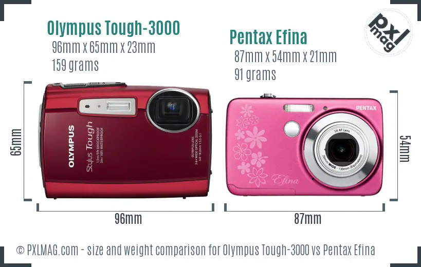 Olympus Tough-3000 vs Pentax Efina size comparison