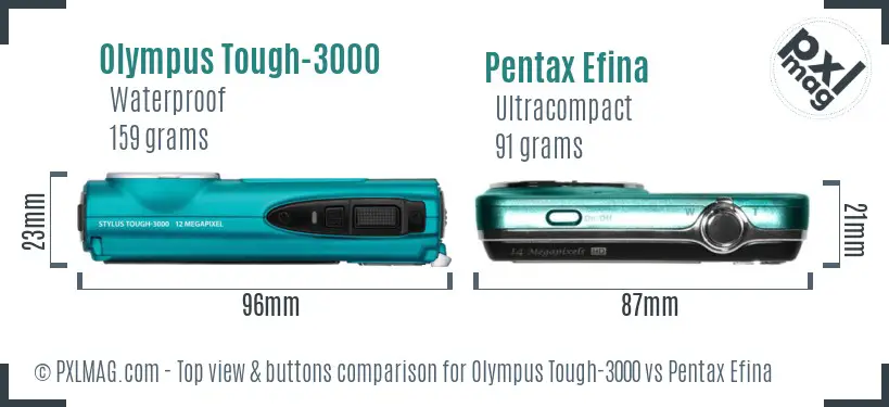 Olympus Tough-3000 vs Pentax Efina top view buttons comparison
