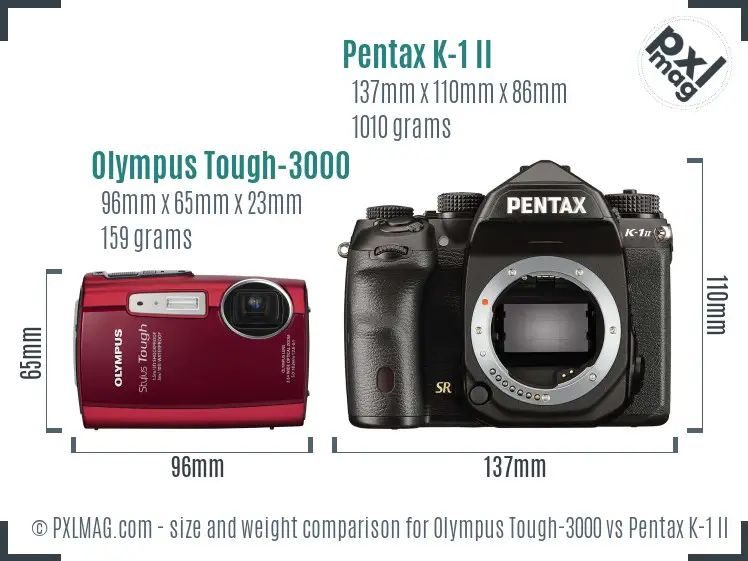 Olympus Tough-3000 vs Pentax K-1 II size comparison