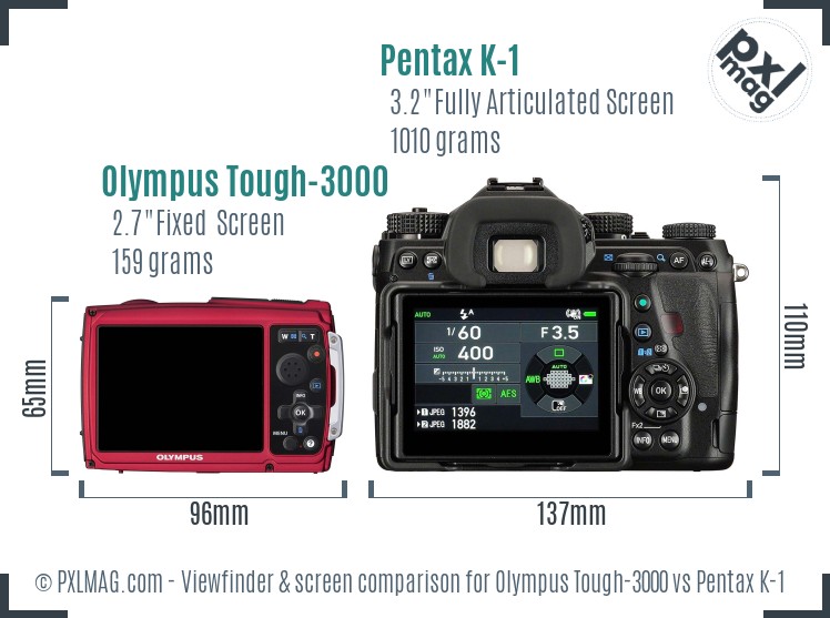 Olympus Tough-3000 vs Pentax K-1 Screen and Viewfinder comparison