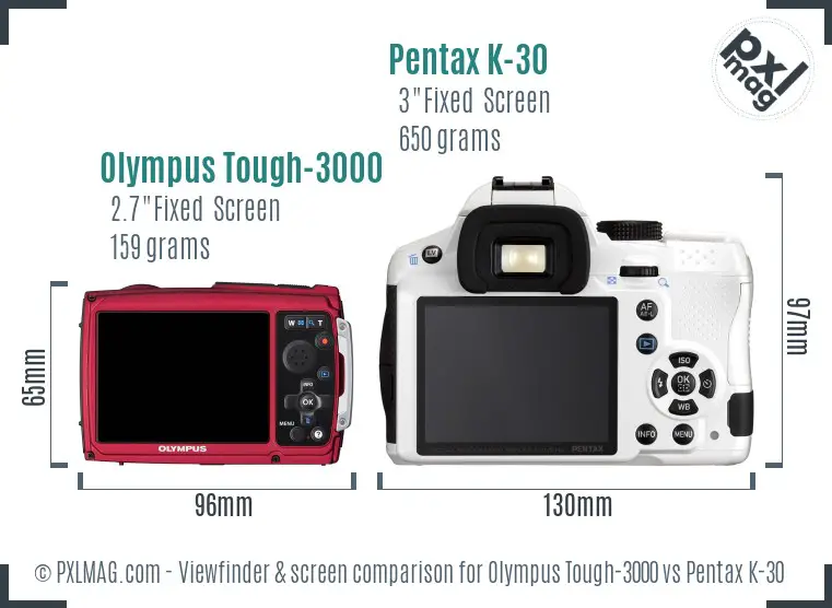 Olympus Tough-3000 vs Pentax K-30 Screen and Viewfinder comparison