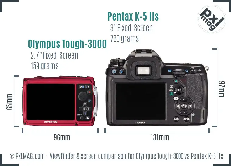 Olympus Tough-3000 vs Pentax K-5 IIs Screen and Viewfinder comparison
