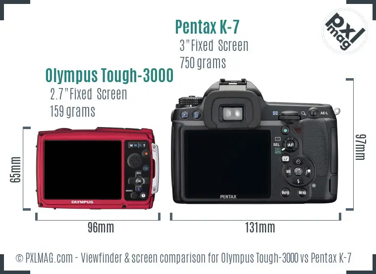 Olympus Tough-3000 vs Pentax K-7 Screen and Viewfinder comparison