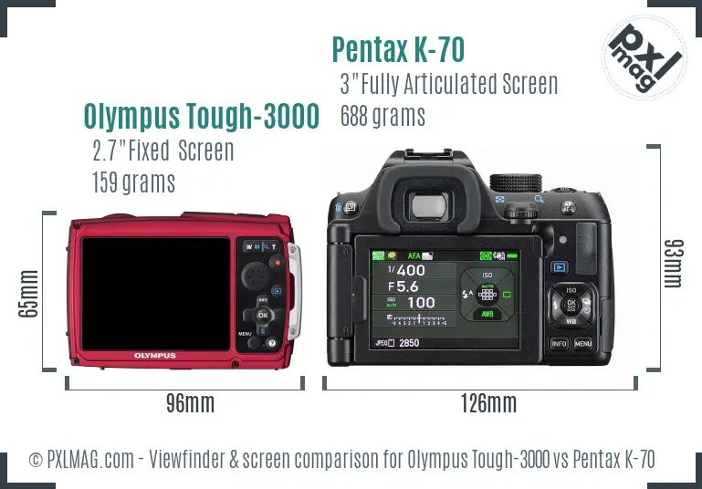 Olympus Tough-3000 vs Pentax K-70 Screen and Viewfinder comparison