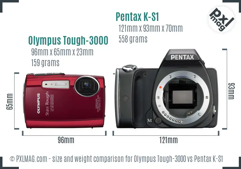 Olympus Tough-3000 vs Pentax K-S1 size comparison