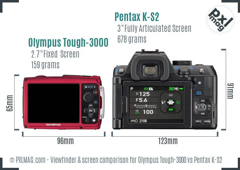 Olympus Tough-3000 vs Pentax K-S2 Screen and Viewfinder comparison