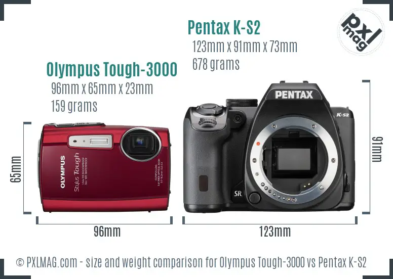 Olympus Tough-3000 vs Pentax K-S2 size comparison