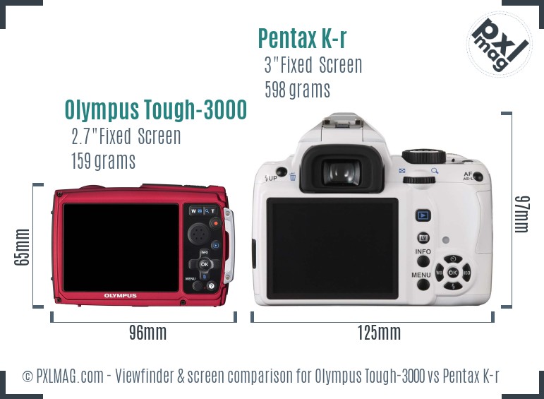 Olympus Tough-3000 vs Pentax K-r Screen and Viewfinder comparison