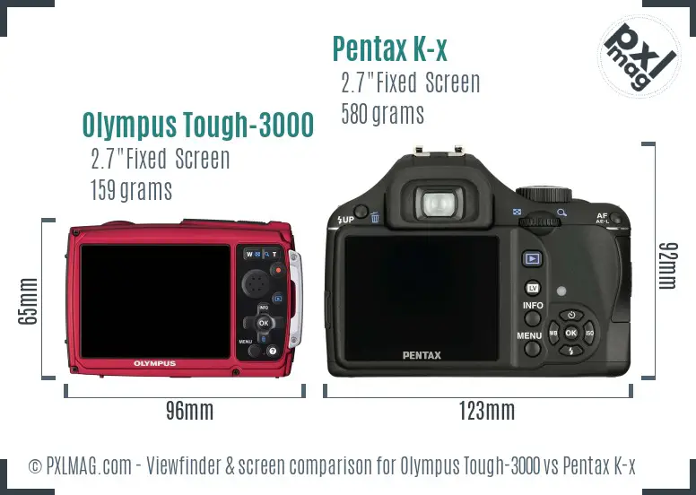 Olympus Tough-3000 vs Pentax K-x Screen and Viewfinder comparison