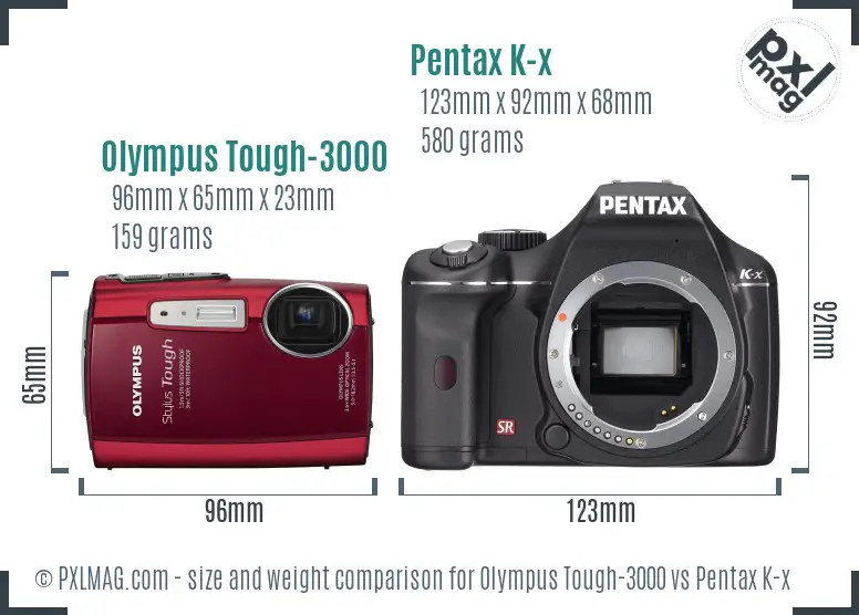 Olympus Tough-3000 vs Pentax K-x size comparison