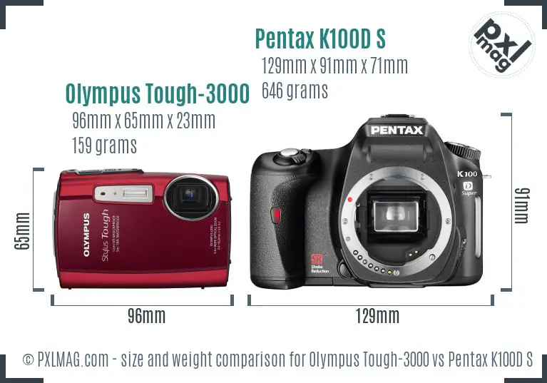Olympus Tough-3000 vs Pentax K100D S size comparison