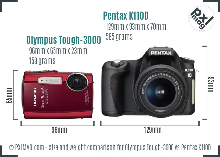 Olympus Tough-3000 vs Pentax K110D size comparison