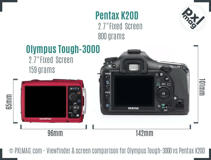 Olympus Tough-3000 vs Pentax K20D Screen and Viewfinder comparison