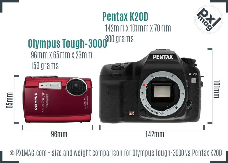 Olympus Tough-3000 vs Pentax K20D size comparison