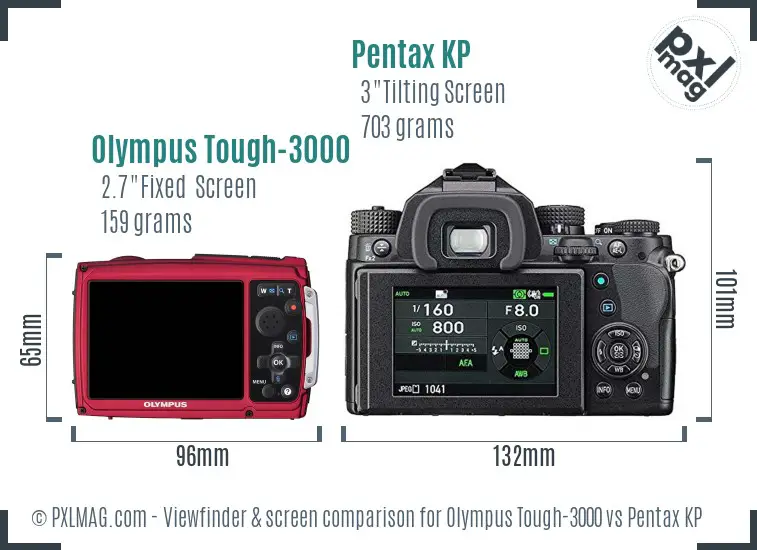 Olympus Tough-3000 vs Pentax KP Screen and Viewfinder comparison