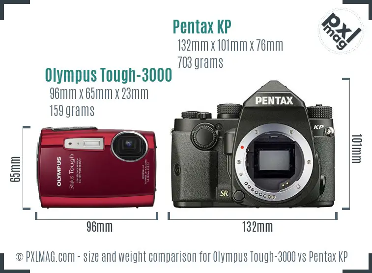 Olympus Tough-3000 vs Pentax KP size comparison