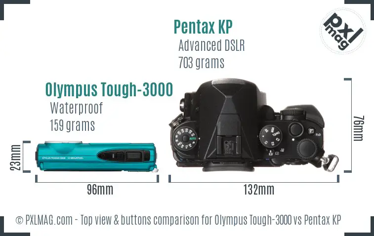 Olympus Tough-3000 vs Pentax KP top view buttons comparison