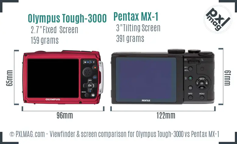 Olympus Tough-3000 vs Pentax MX-1 Screen and Viewfinder comparison