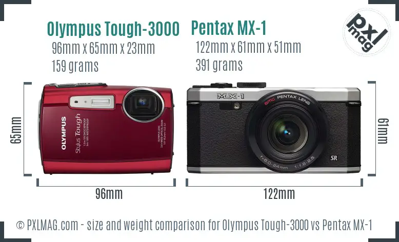 Olympus Tough-3000 vs Pentax MX-1 size comparison