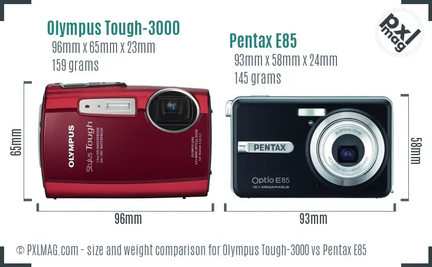 Olympus Tough-3000 vs Pentax E85 size comparison