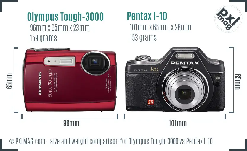 Olympus Tough-3000 vs Pentax I-10 size comparison