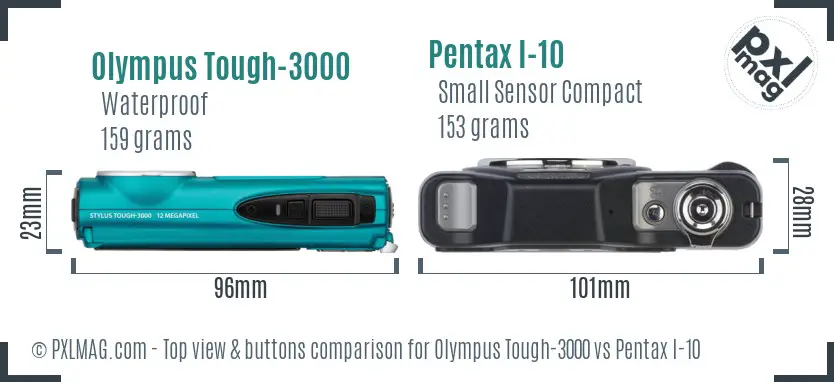 Olympus Tough-3000 vs Pentax I-10 top view buttons comparison