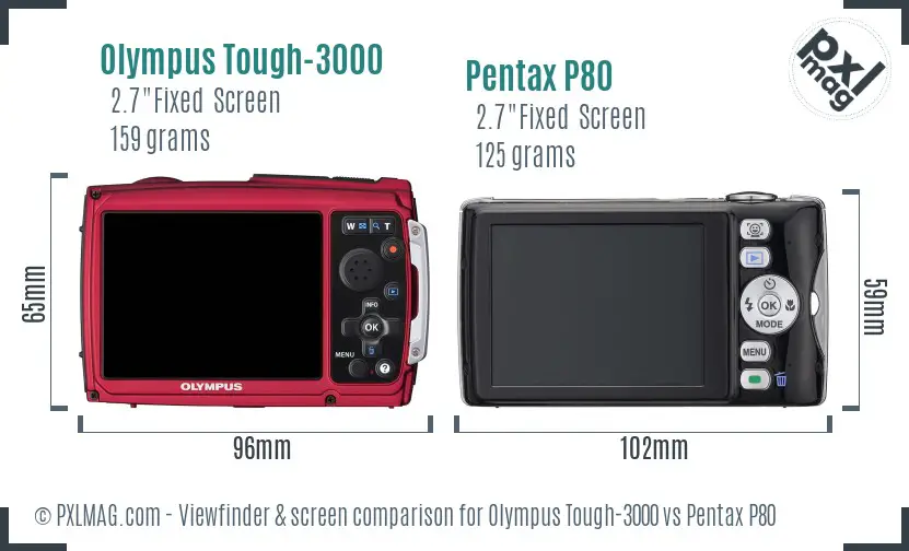 Olympus Tough-3000 vs Pentax P80 Screen and Viewfinder comparison