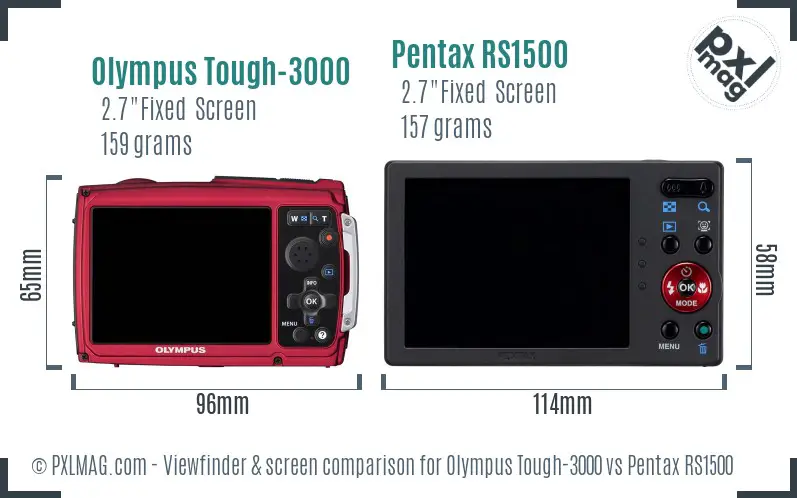 Olympus Tough-3000 vs Pentax RS1500 Screen and Viewfinder comparison