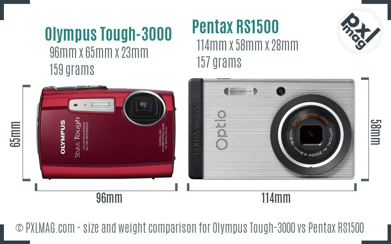 Olympus Tough-3000 vs Pentax RS1500 size comparison