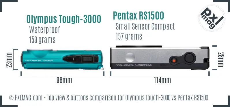 Olympus Tough-3000 vs Pentax RS1500 top view buttons comparison