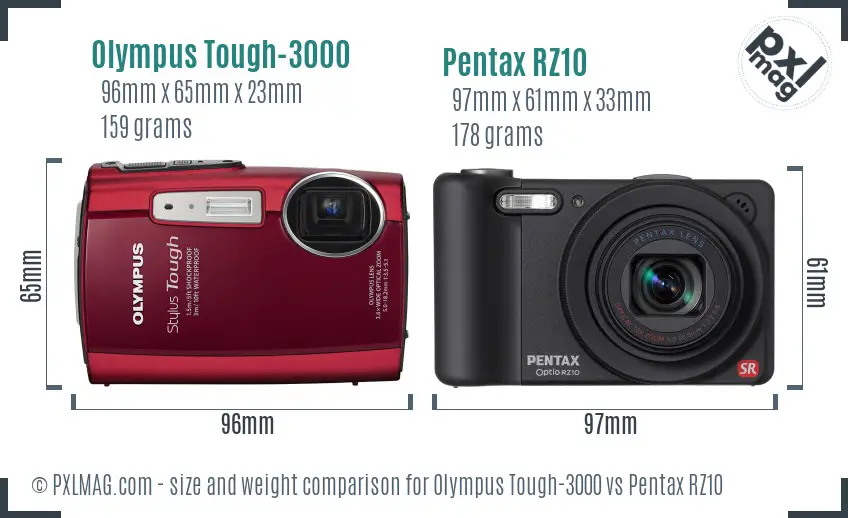 Olympus Tough-3000 vs Pentax RZ10 size comparison