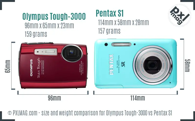 Olympus Tough-3000 vs Pentax S1 size comparison