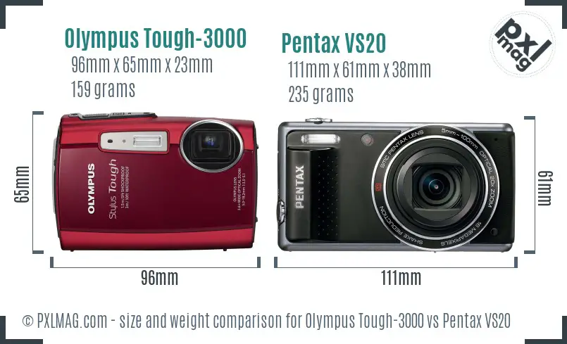 Olympus Tough-3000 vs Pentax VS20 size comparison