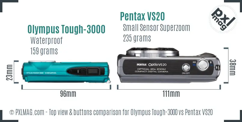 Olympus Tough-3000 vs Pentax VS20 top view buttons comparison