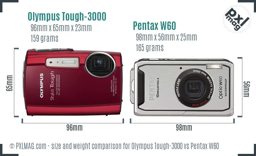 Olympus Tough-3000 vs Pentax W60 size comparison