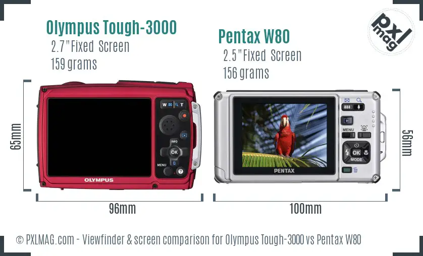 Olympus Tough-3000 vs Pentax W80 Screen and Viewfinder comparison