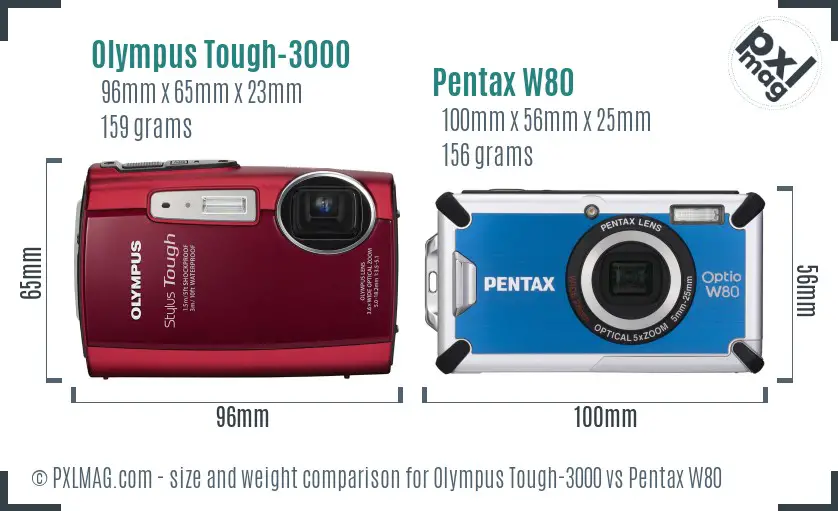 Olympus Tough-3000 vs Pentax W80 size comparison