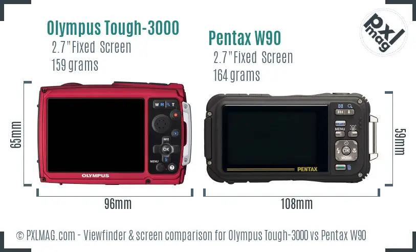 Olympus Tough-3000 vs Pentax W90 Screen and Viewfinder comparison