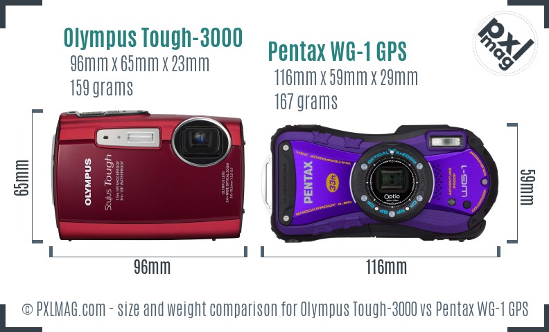 Olympus Tough-3000 vs Pentax WG-1 GPS size comparison