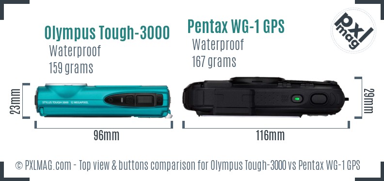 Olympus Tough-3000 vs Pentax WG-1 GPS top view buttons comparison