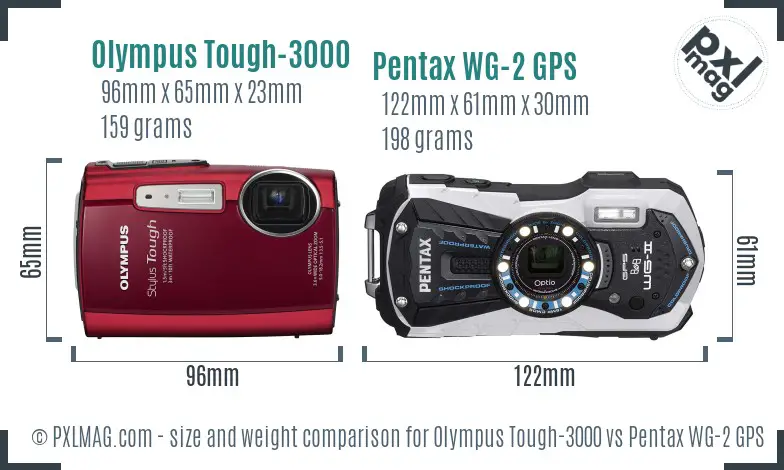 Olympus Tough-3000 vs Pentax WG-2 GPS size comparison