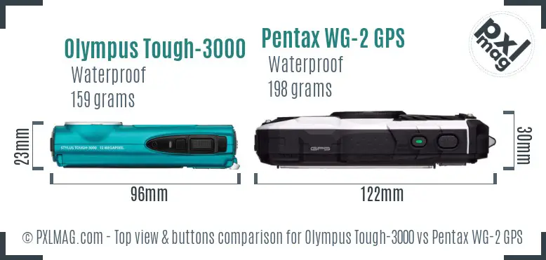 Olympus Tough-3000 vs Pentax WG-2 GPS top view buttons comparison