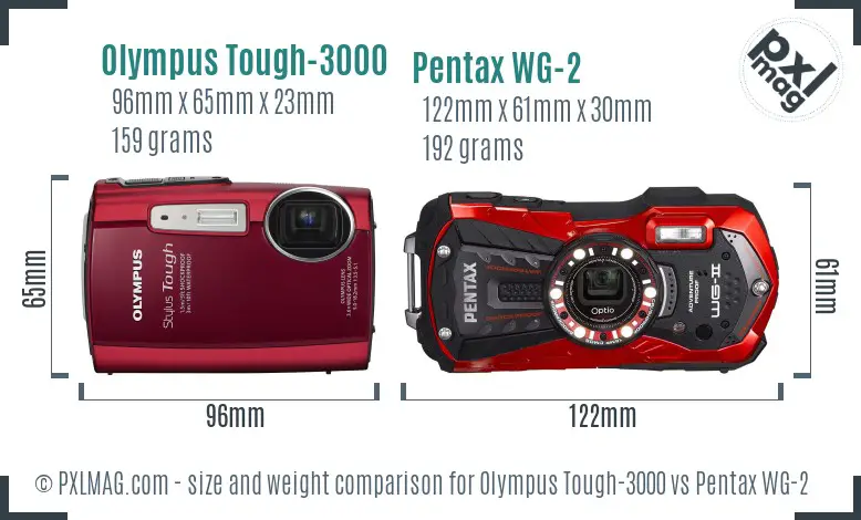 Olympus Tough-3000 vs Pentax WG-2 size comparison
