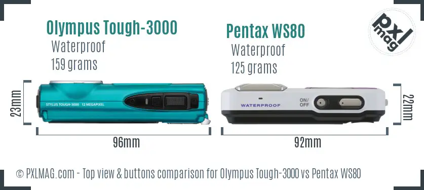 Olympus Tough-3000 vs Pentax WS80 top view buttons comparison