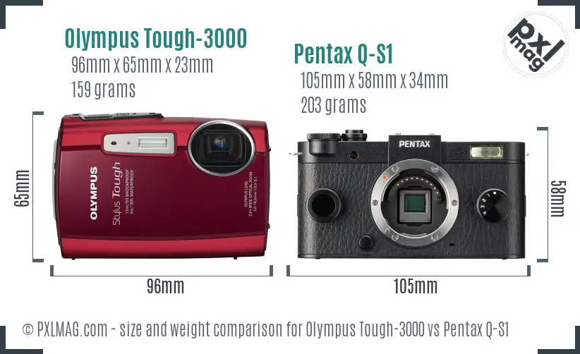 Olympus Tough-3000 vs Pentax Q-S1 size comparison