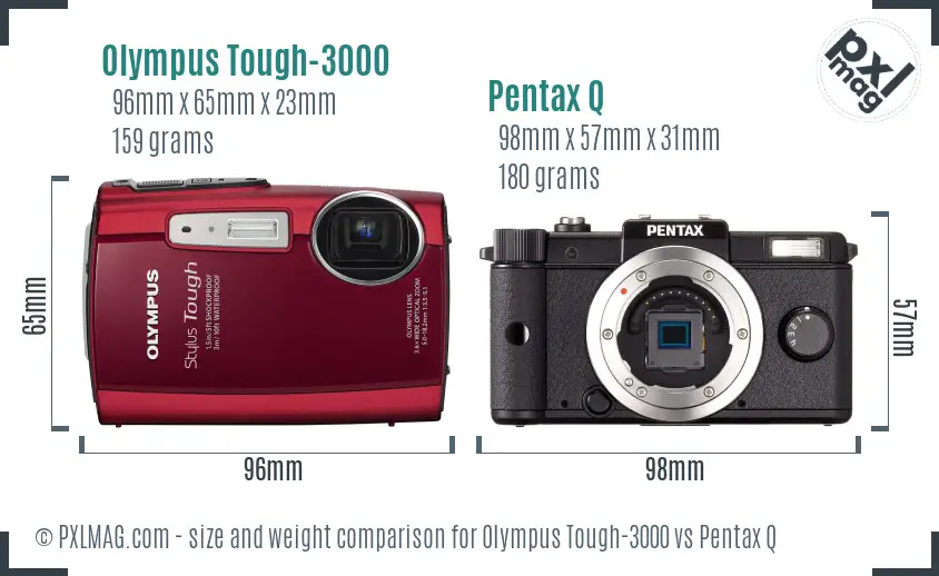 Olympus Tough-3000 vs Pentax Q size comparison