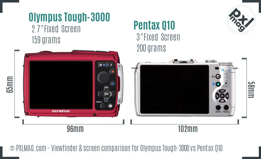 Olympus Tough-3000 vs Pentax Q10 Screen and Viewfinder comparison