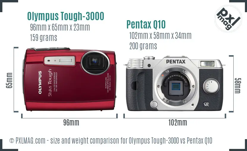 Olympus Tough-3000 vs Pentax Q10 size comparison